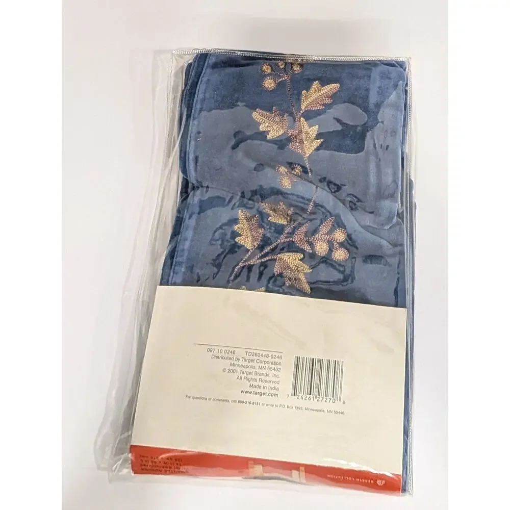 Blue Velvet Embroidered Mantle Runner 86x14 Hearth Collection Restore & Restyle